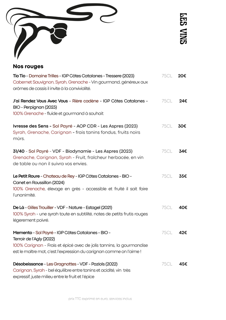 Carte des Vins
