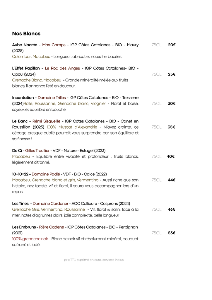 Carte des Vins