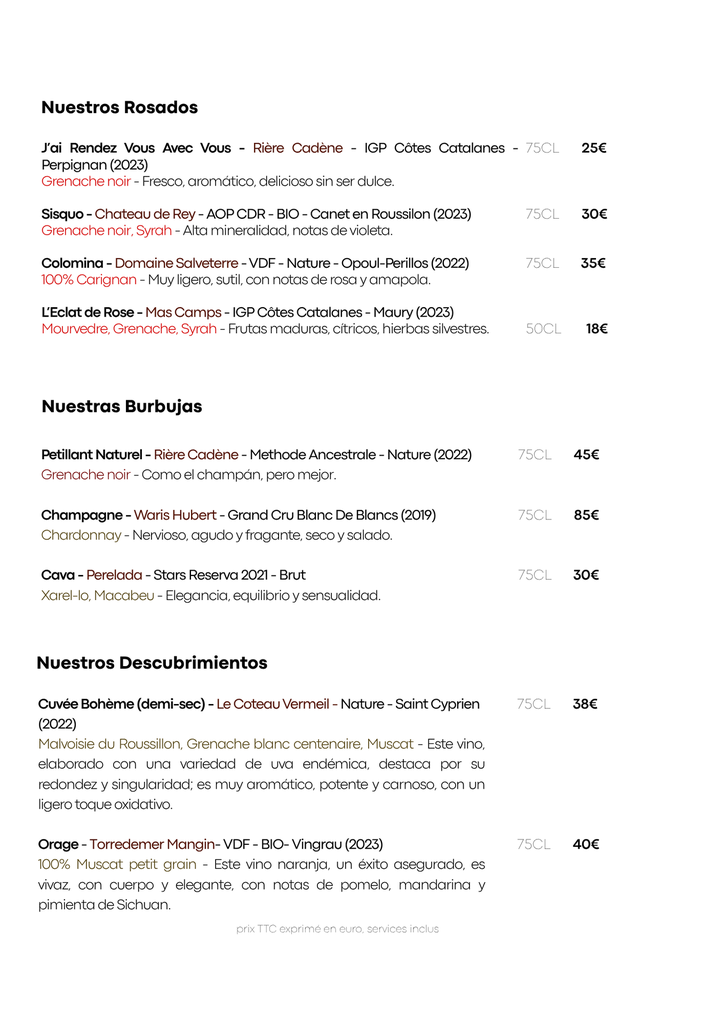 Carte des Vins