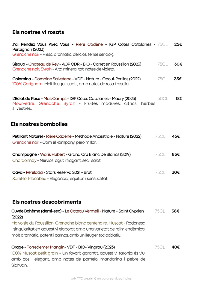 Carte des Vins