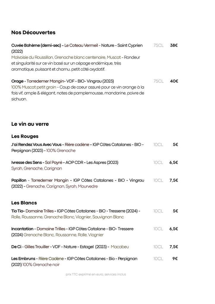 Carte des Vins