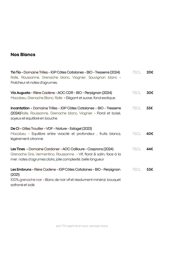 Carte des Vins